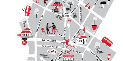 Kaart van wijk brera in milaan