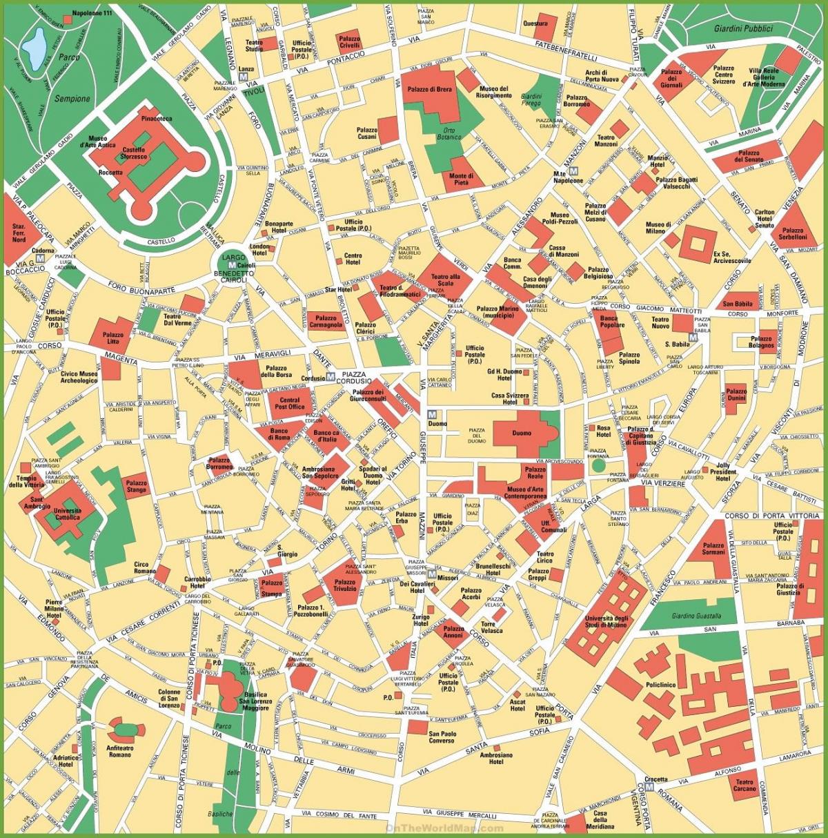plattegrond van de stad van milaan italië