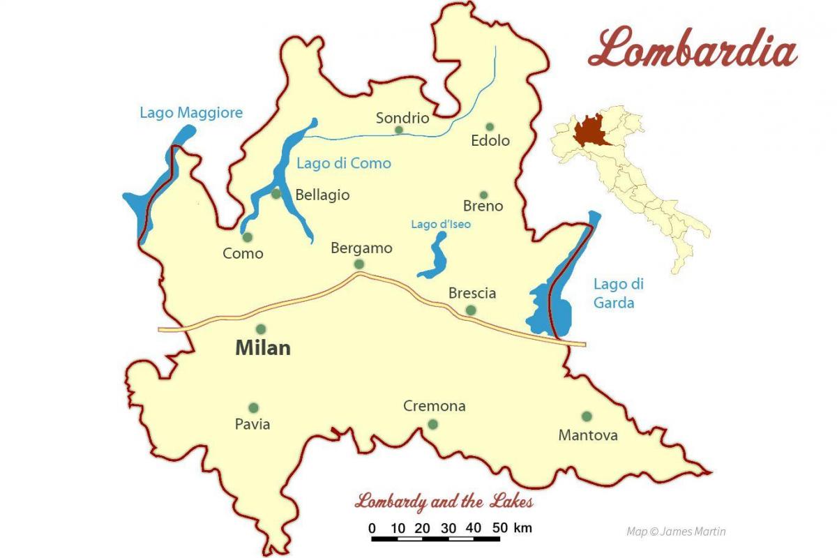 kaart van milaan en lombardije