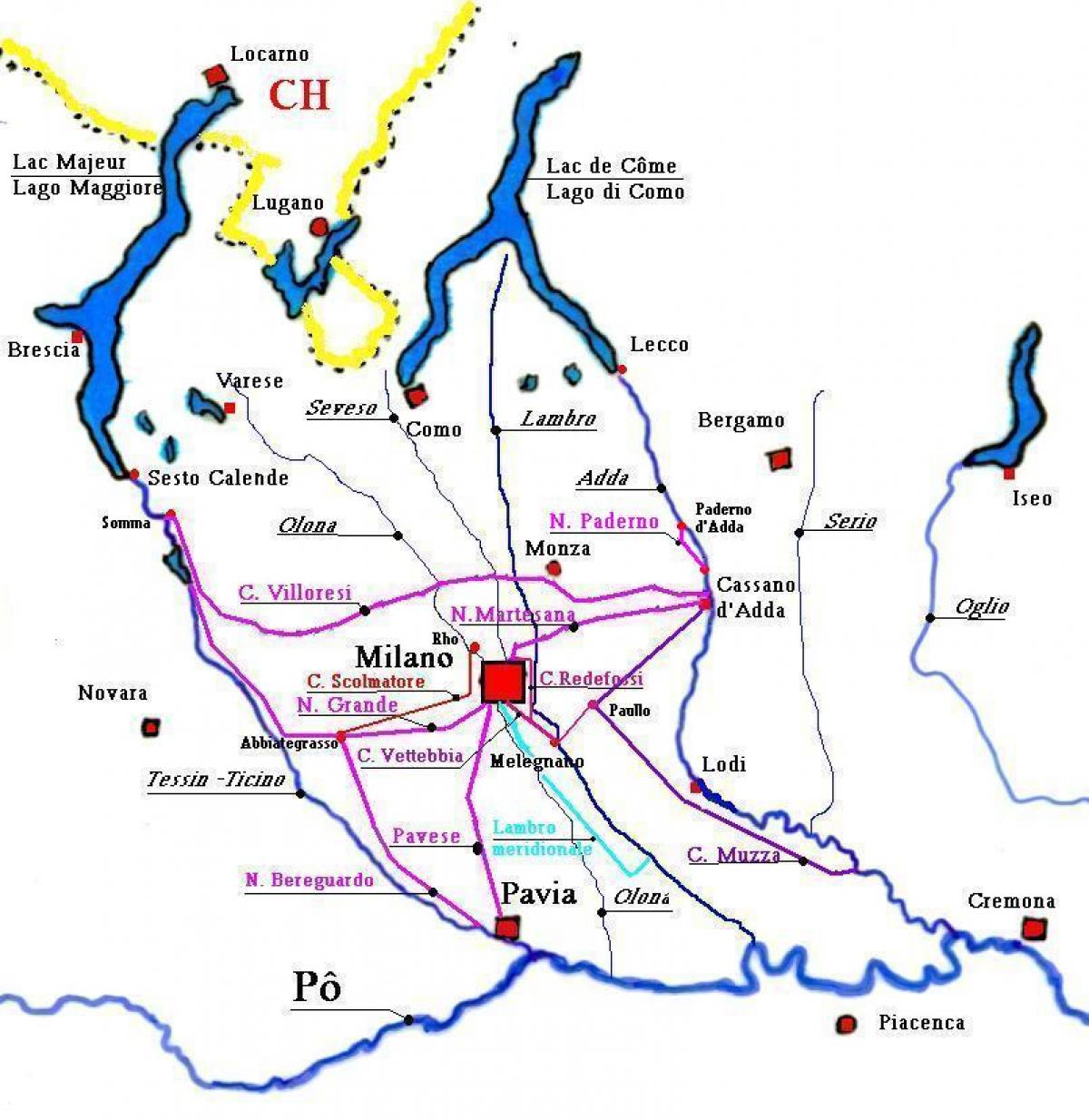 kaart van milaan navigli wijk