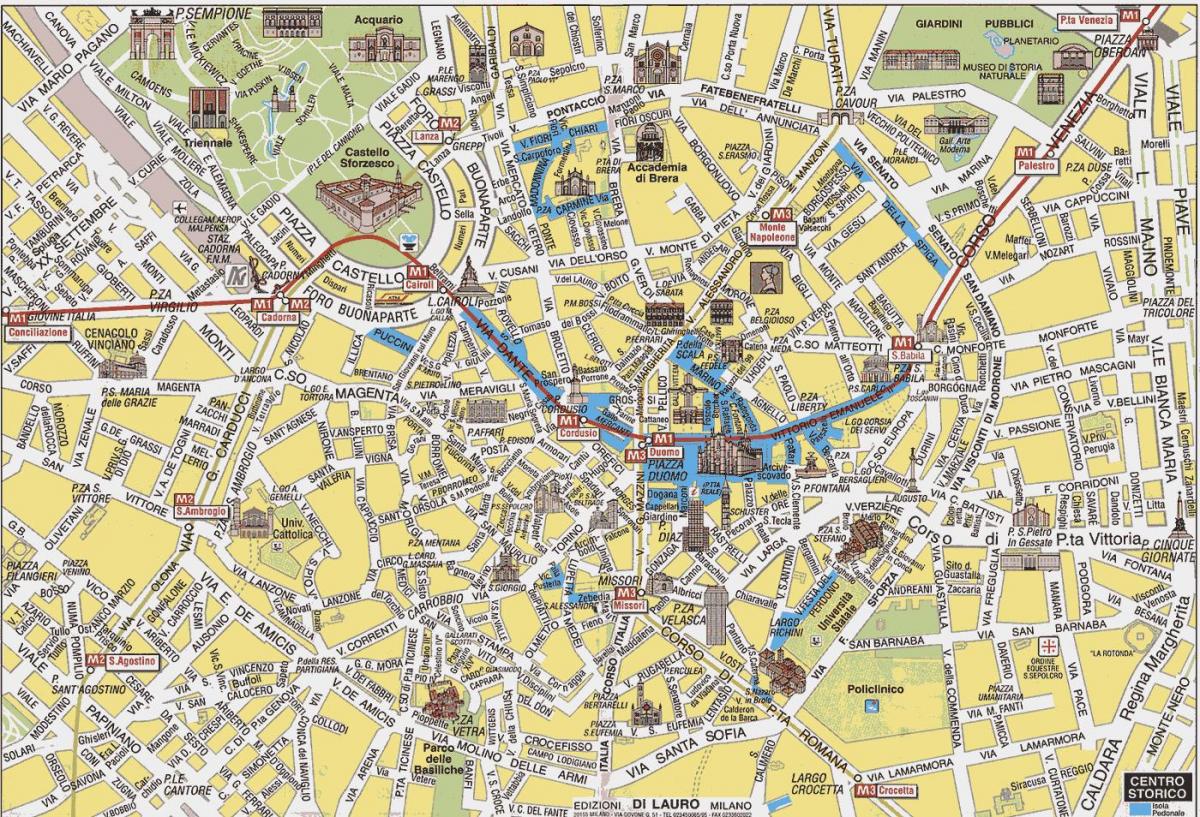 milaan plattegrond van de stad met attracties